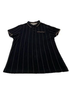 Men's Vertical Striped Polo Shirt Pinstripe Knit Black Gold Trim 3XL-Fits XL